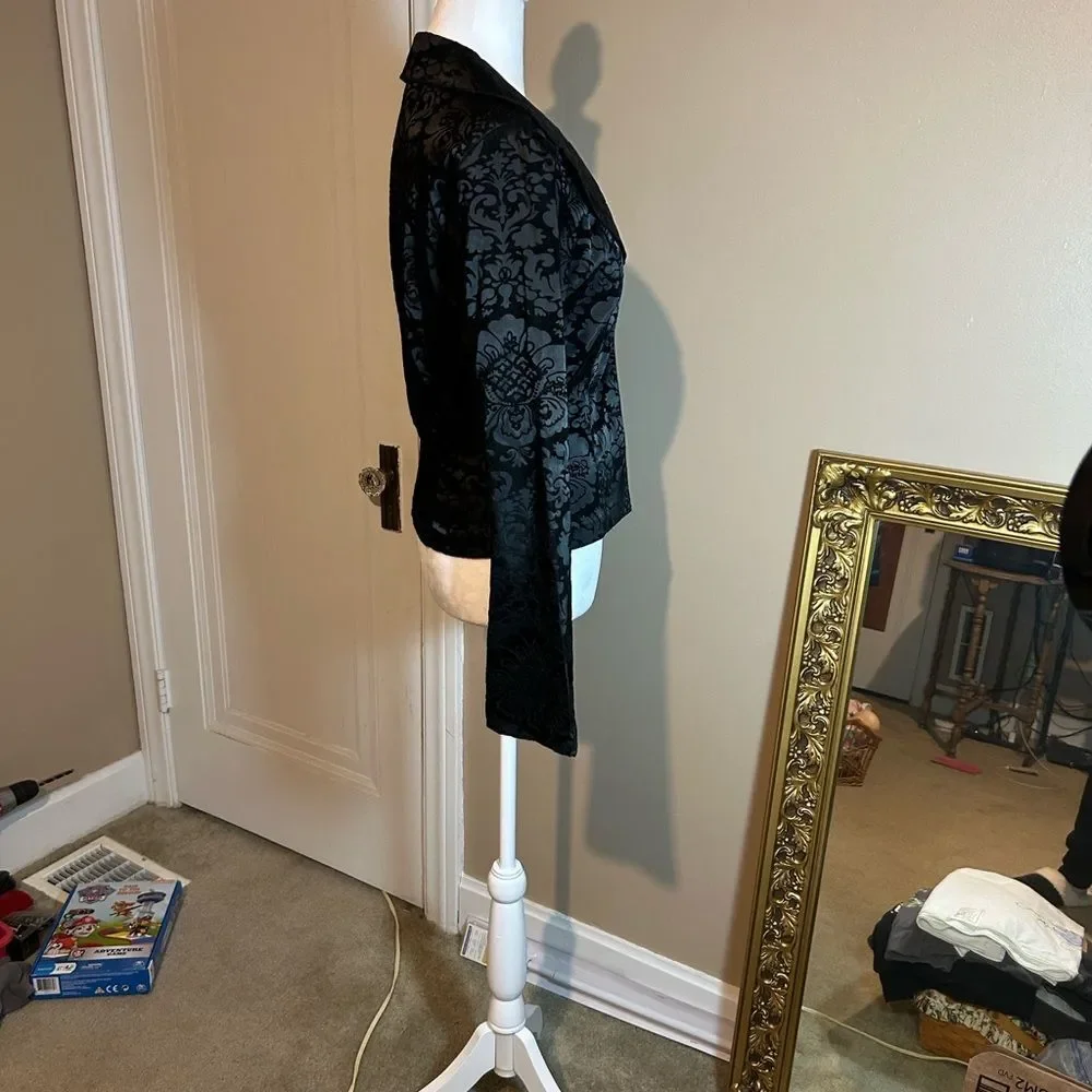 Vintage Wrapper Black Velvet Satin Brocade Floral Patterned Jacket